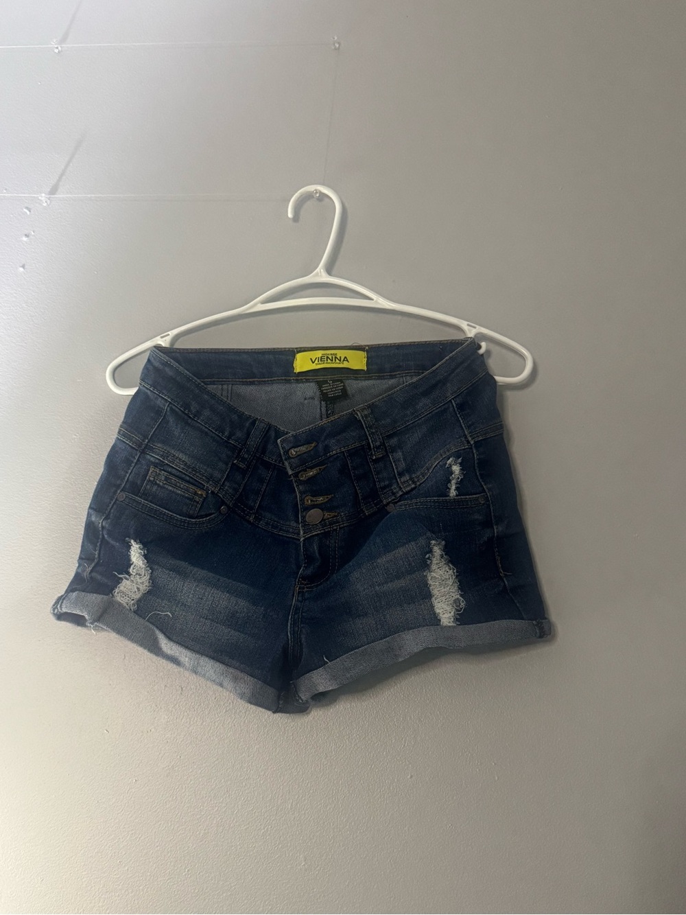 Vienna Prom Dark Blue Distressed Jean Shorts